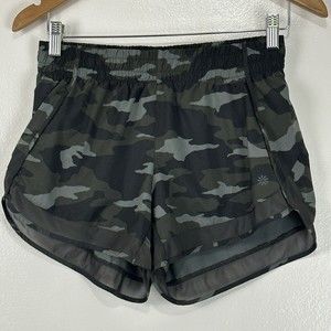 Athleta Printed Mesh Racer Run Shorts 4"  Olive Camo Acitve Lux Womens S